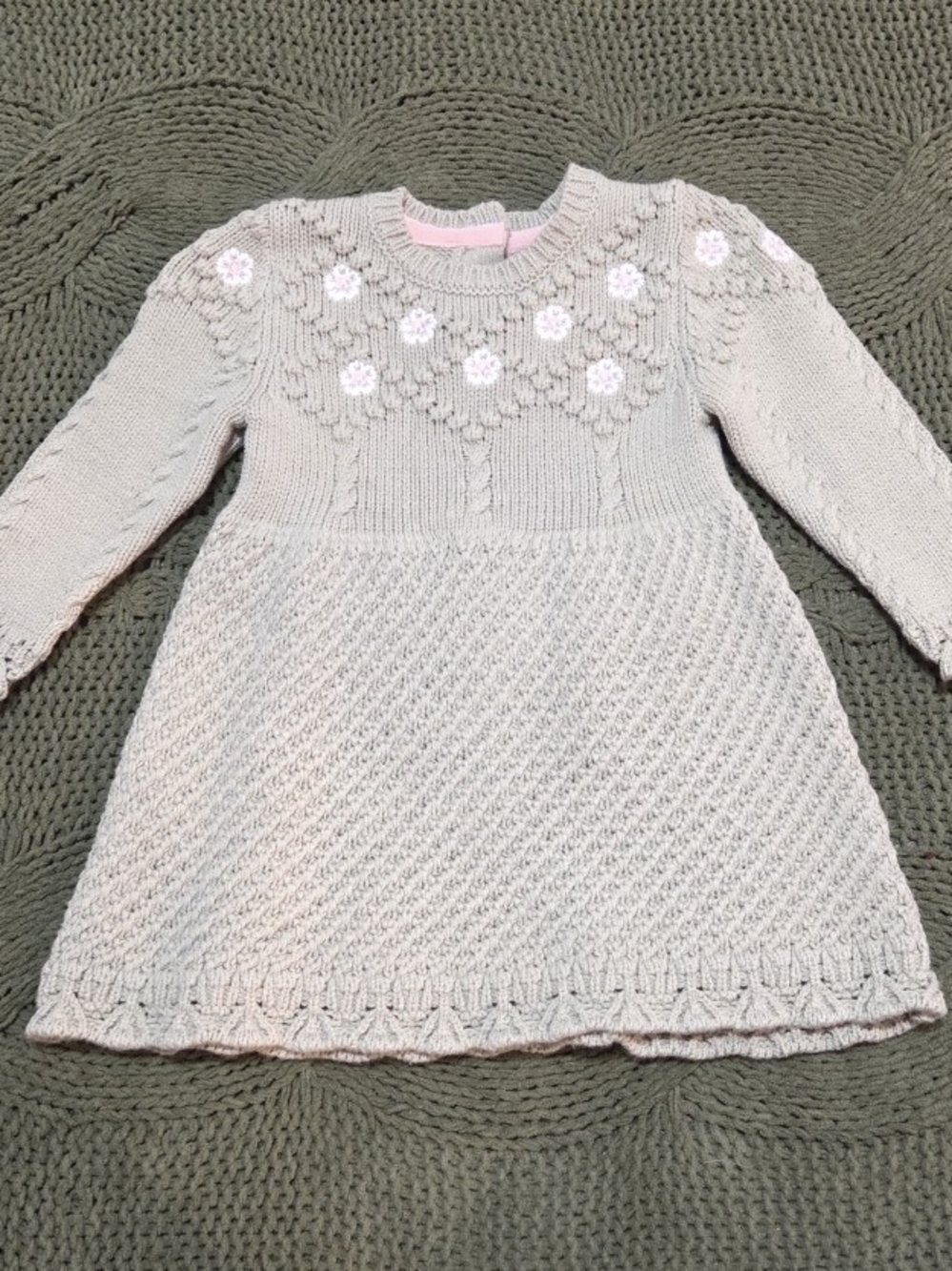 Cupcakes And Cashmere Baby Girl Knit Sweater Dress Green Floral